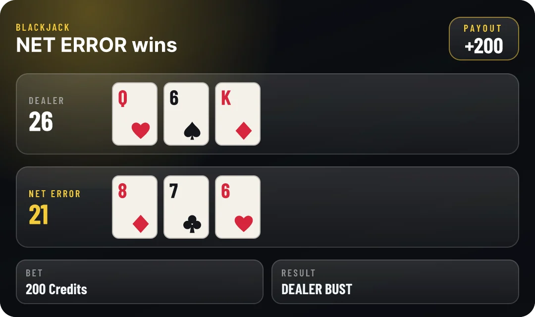 Blackjack card with the dealer's and player's hands