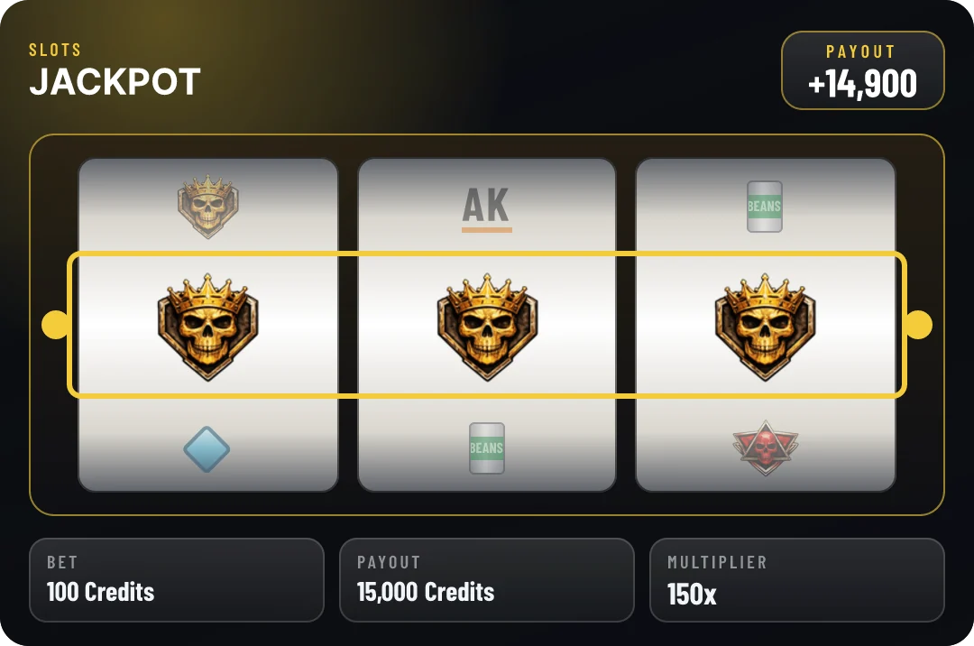 Example slots card with three reels and the payout
